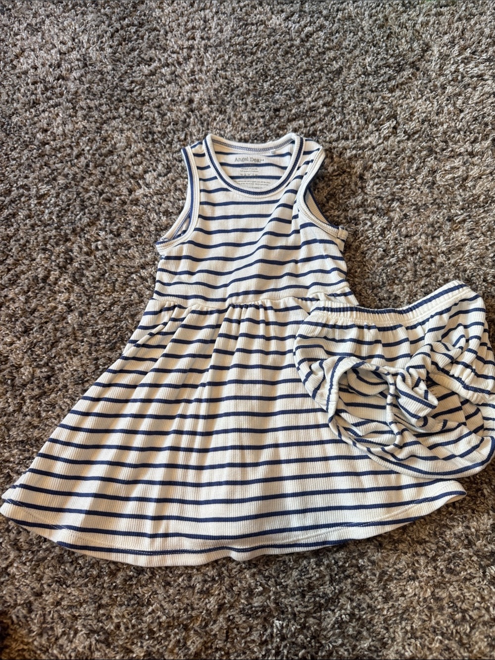 Angel Dear White and Navy Striped Ribbed Tank Dress for Kids